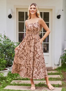 Foto 7 | Vestido Largo Grace Karin Con Estampado Floral Café Para Mujer, Talla M - Venta Internacional.