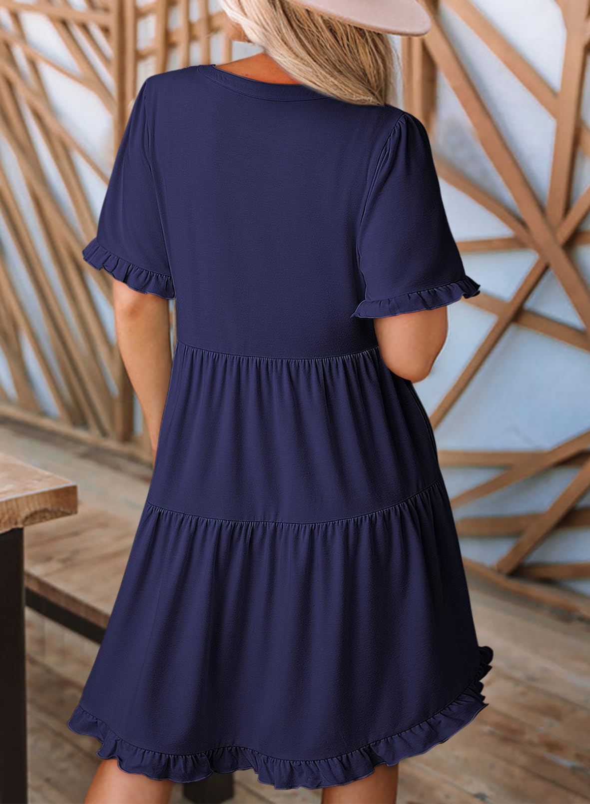 Foto 5 pulgar | Vestido De Verano Dokotoo 2025 Con Cuello En V Y Manga Corta Azul Marino Xl - Venta Internacional.