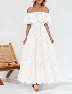 Foto 2 | Vestido Zesica 2025 Para Verano, Con Hombros Descubiertos, Bordado Con Volantes, Blanco - Venta Internacional.