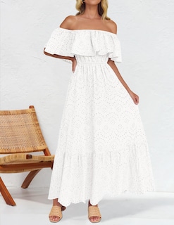 Foto 3 | Vestido Zesica 2025 Para Verano, Con Hombros Descubiertos, Bordado Con Volantes, Blanco - Venta Internacional.