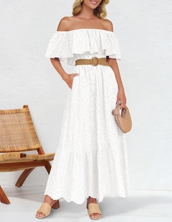 Foto 5 | Vestido Zesica 2025 Para Verano, Con Hombros Descubiertos, Bordado Con Volantes, Blanco - Venta Internacional.