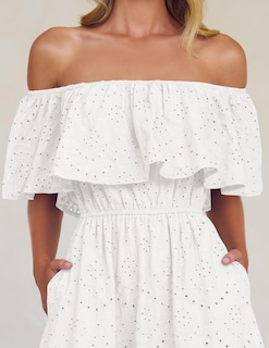 Foto 6 | Vestido Zesica 2025 Para Verano, Con Hombros Descubiertos, Bordado Con Volantes, Blanco - Venta Internacional.