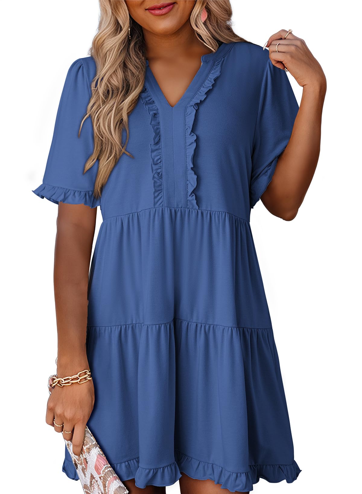 Foto 2 pulgar | Vestido Dokotoo Primavera-verano De Manga Corta Con Cuello En V Para Mujer - Venta Internacional.