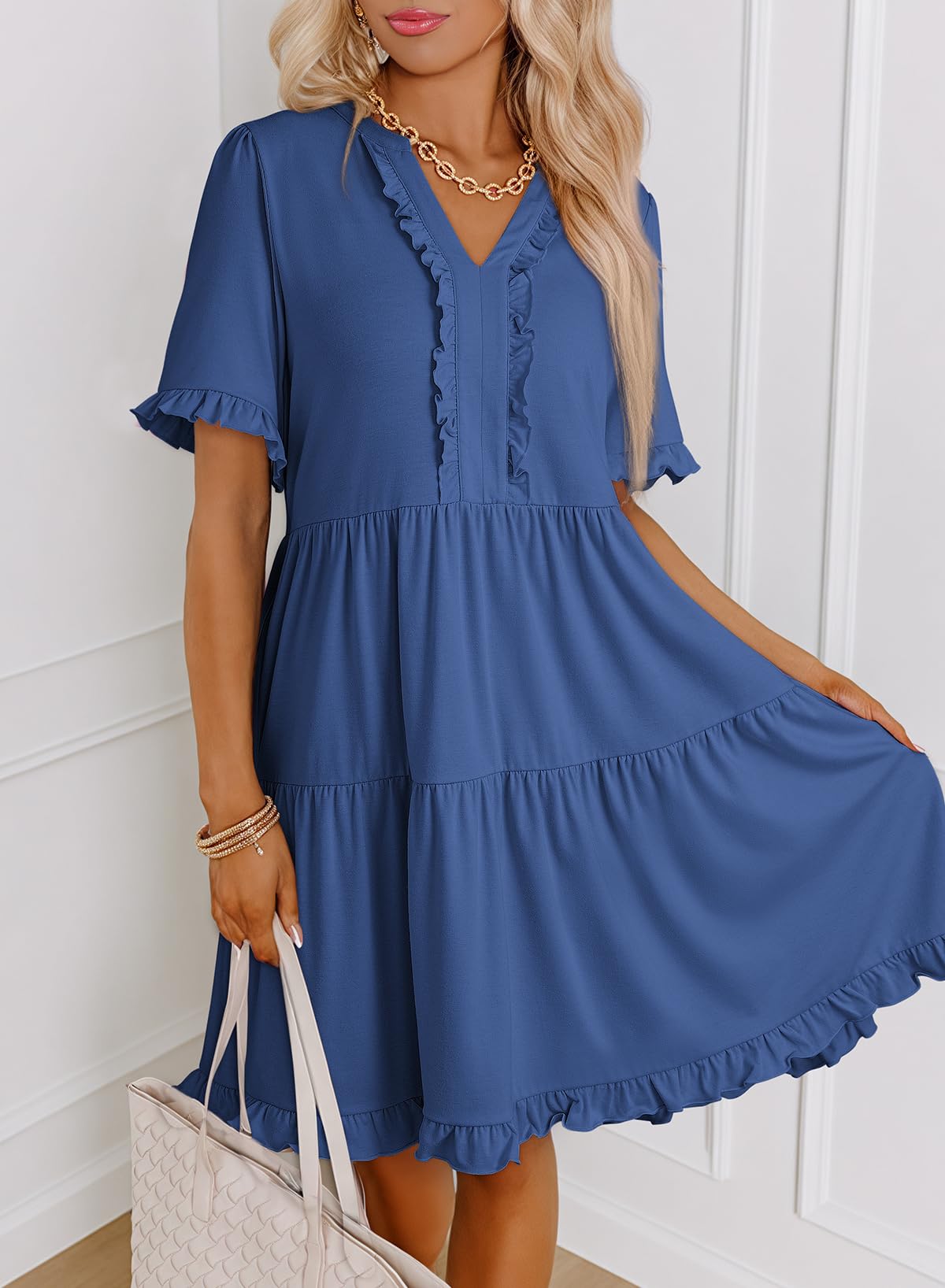 Foto 3 | Vestido Dokotoo Primavera-verano De Manga Corta Con Cuello En V Para Mujer - Venta Internacional.