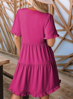 Foto 2 | Vestido De Verano Dokotoo 2025 Con Cuello En V Y Manga Corta, Rosa Intenso, Xl - Venta Internacional.