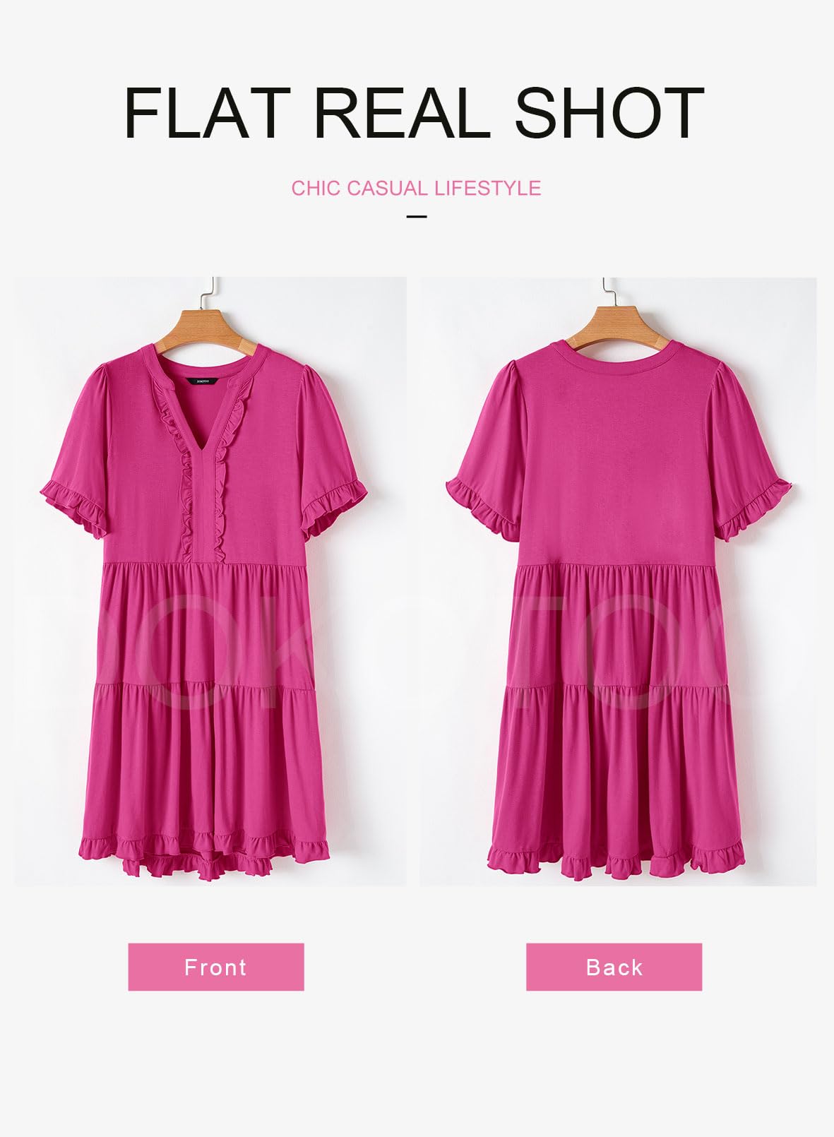 Foto 4 pulgar | Vestido De Verano Dokotoo 2025 Con Cuello En V Y Manga Corta, Rosa Intenso, Xl - Venta Internacional.