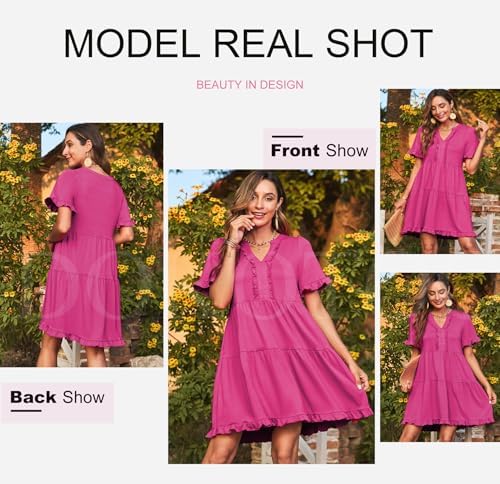Foto 4 | Vestido De Verano Dokotoo 2025 Con Cuello En V Y Manga Corta, Rosa Intenso, Xl - Venta Internacional.