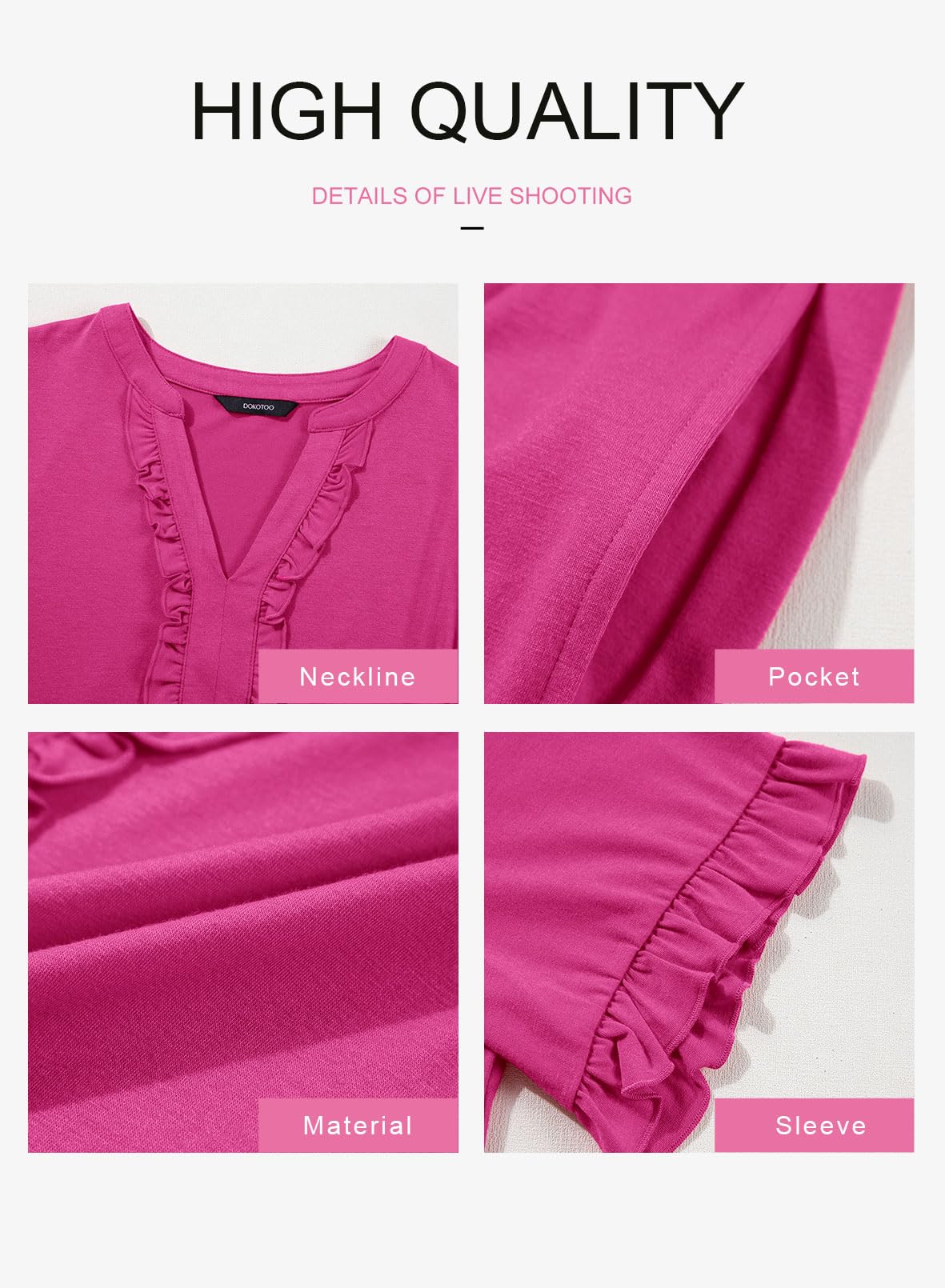 Foto 7 pulgar | Vestido De Verano Dokotoo 2025 Con Cuello En V Y Manga Corta, Rosa Intenso, Xl - Venta Internacional.