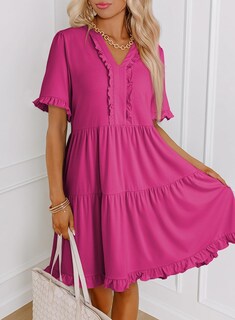 Foto 7 | Vestido De Verano Dokotoo 2025 Con Cuello En V Y Manga Corta, Rosa Intenso, Xl - Venta Internacional.