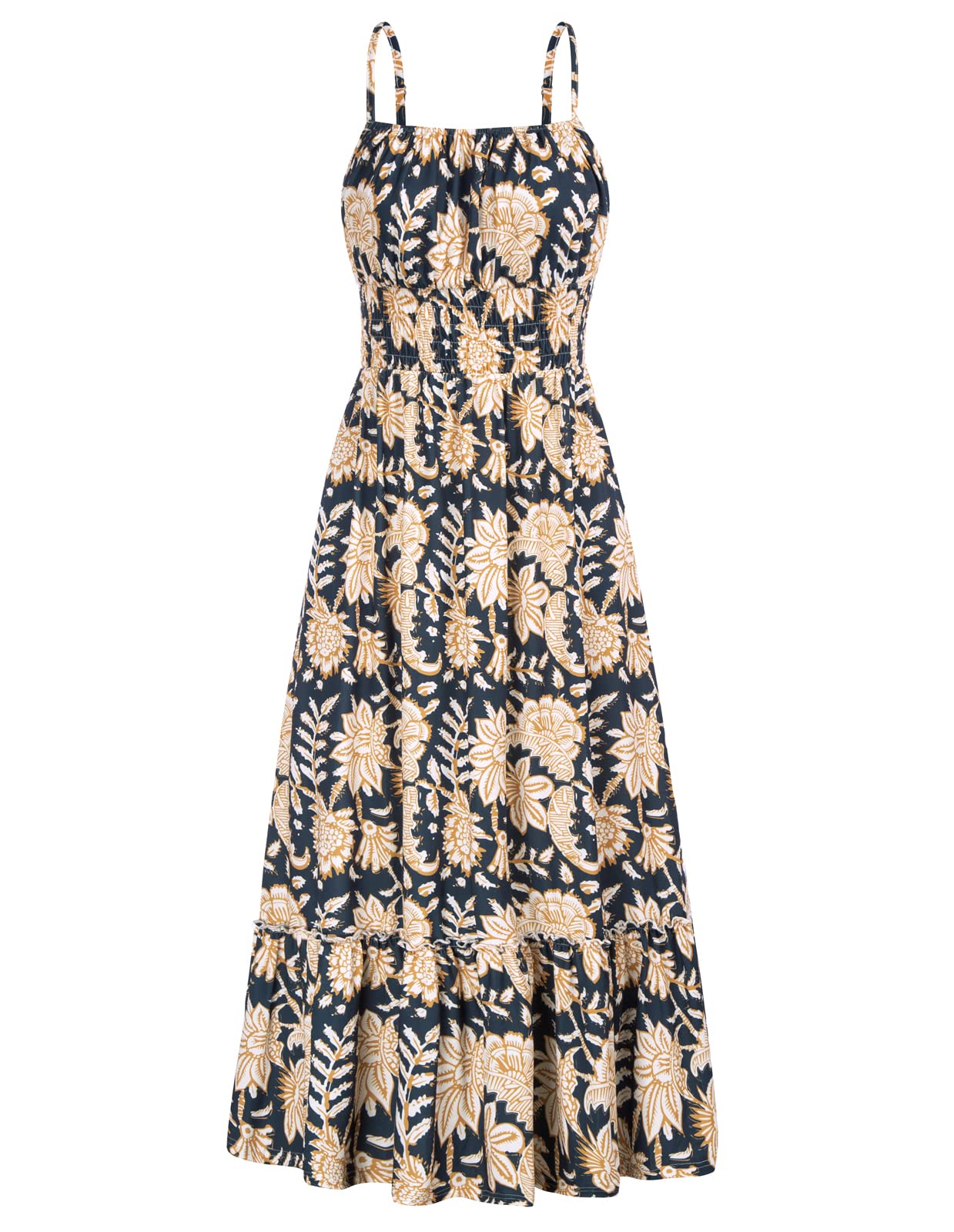 Vestido Largo Grace Karin, Verano, Sin Mangas, Cintura Fruncida, Azul Marino, S - Venta Internacional.