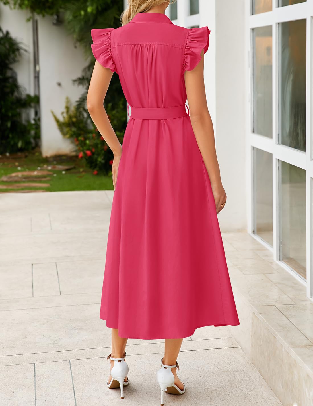 Foto 4 pulgar | Vestido Midi Zesica 2025 De Verano Bohemio Con Cuello En V Y Manga Ondulada - Venta Internacional.