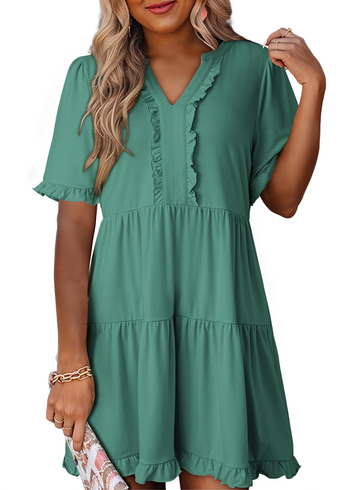 Vestido Dokotoo Primavera-verano Para Mujer Con Cuello En V Lake Blue L - Venta Internacional.