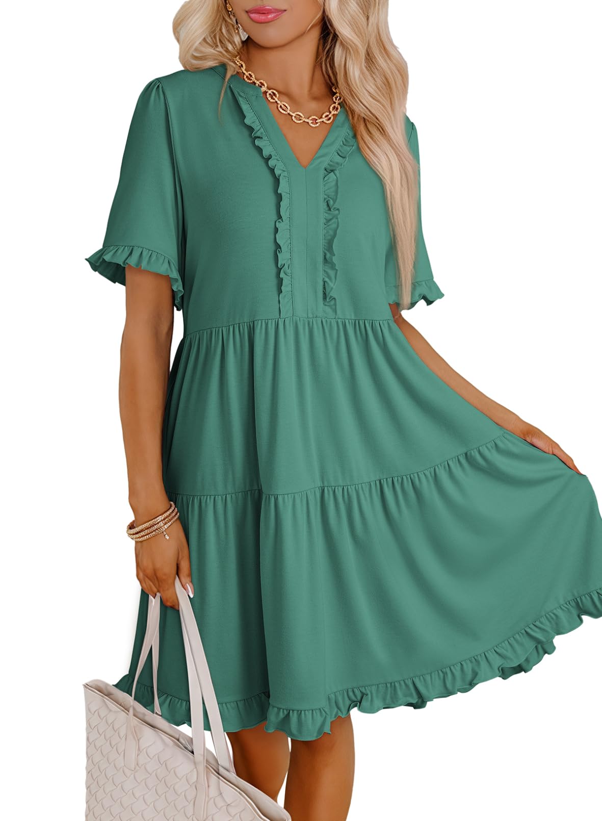 Foto 3 pulgar | Vestido Dokotoo Primavera-verano Para Mujer Con Cuello En V Lake Blue L - Venta Internacional.