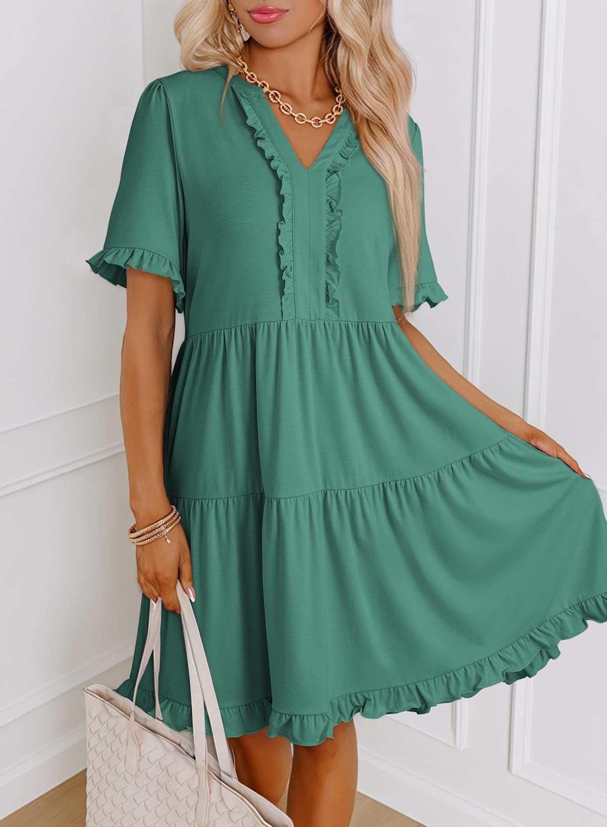 Foto 4 pulgar | Vestido Dokotoo Primavera-verano Para Mujer Con Cuello En V Lake Blue L - Venta Internacional.