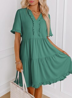 Foto 3 | Vestido Dokotoo Primavera-verano Para Mujer Con Cuello En V Lake Blue L - Venta Internacional.