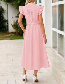 Foto 4 | Vestido Midi Zesica 2025 De Verano Bohemio Con Botones Y Cuello En V Rosa Para Mujer - Venta Internacional.