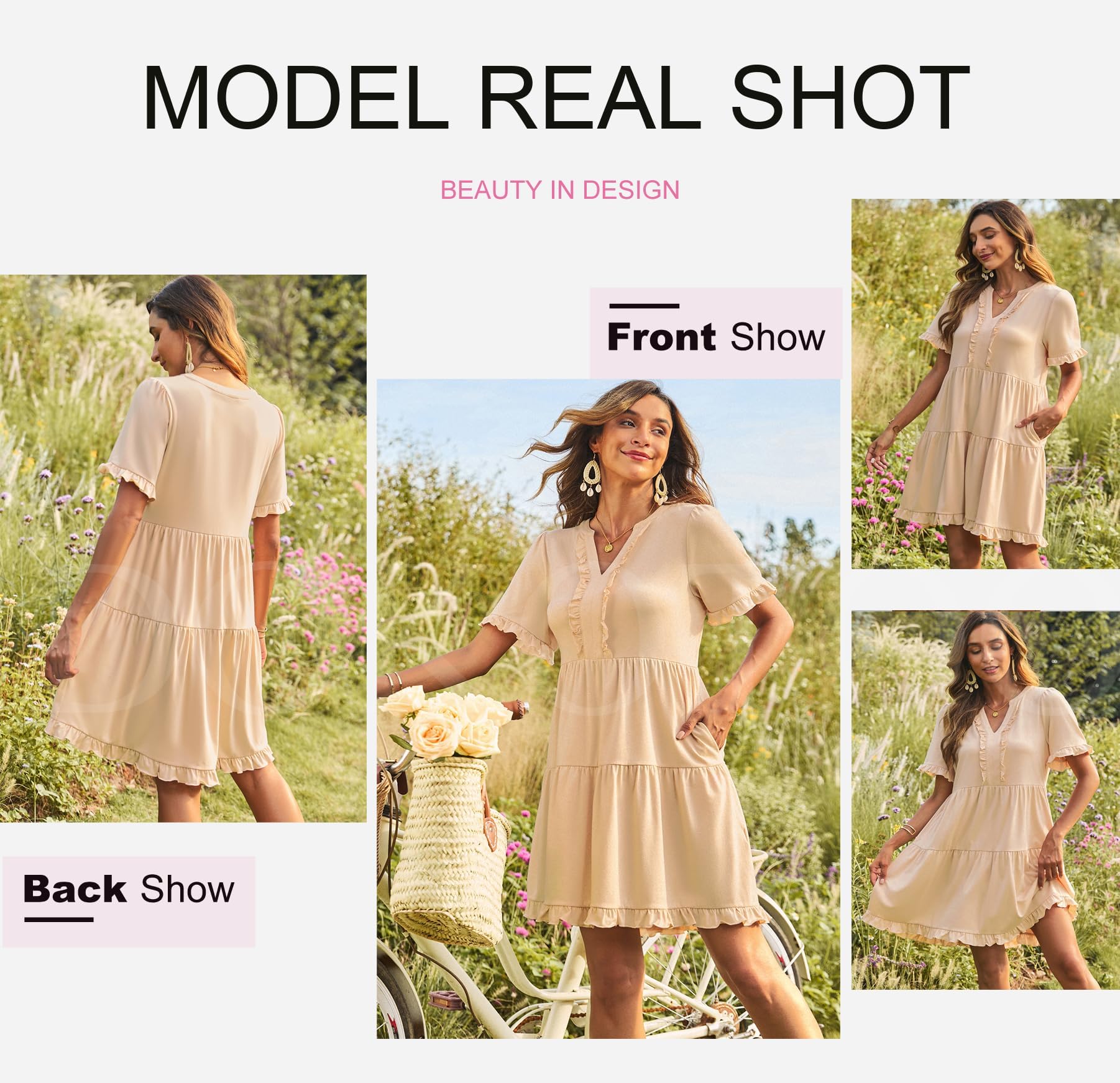 Foto 5 pulgar | Vestido Dokotoo Primavera-verano Para Mujer Con Cuello En V Y Manga Corta - Venta Internacional.
