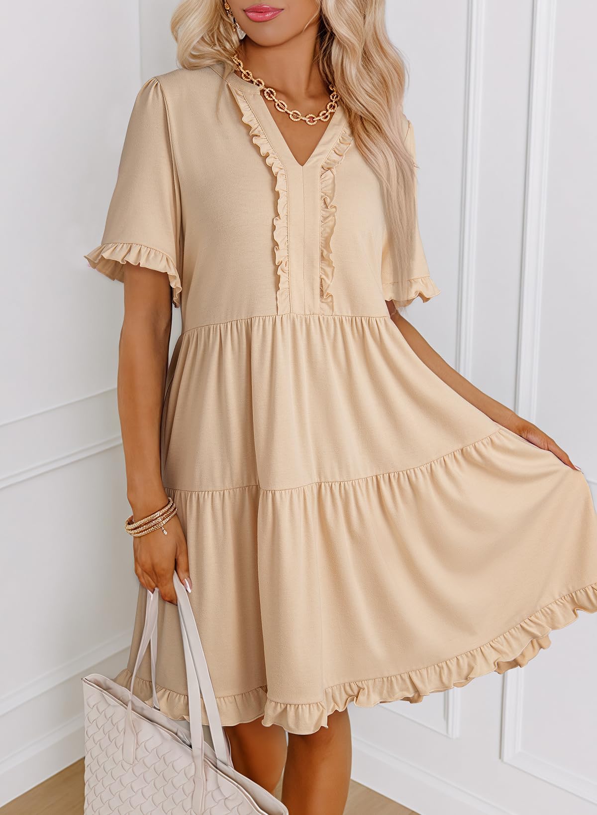Foto 7 | Vestido Dokotoo Primavera-verano Para Mujer Con Cuello En V Y Manga Corta - Venta Internacional.