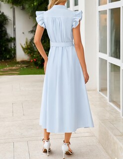 Foto 4 | Vestido Midi Zesica 2025 Casual De Verano Con Cuello En V Y Manga Ondulada - Venta Internacional.