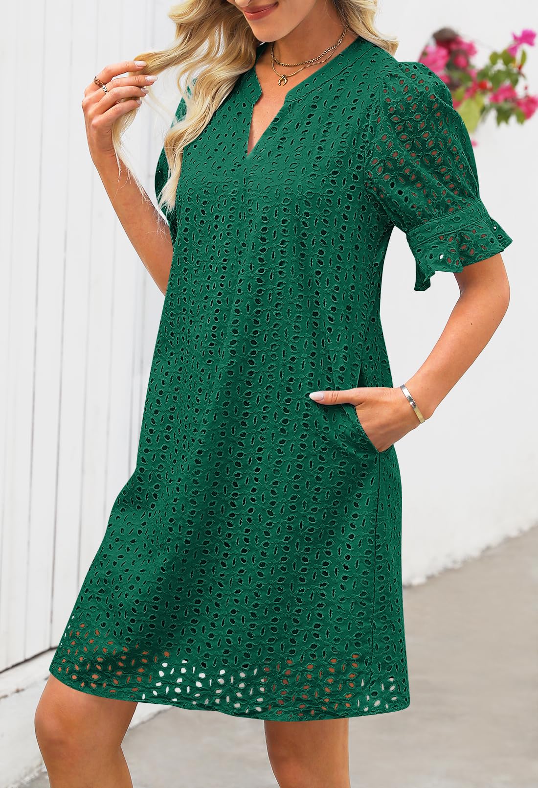 Foto 4 pulgar | Minivestido Merokeety 2025 De Verano De Manga Corta Con Cuello En V Para Mujer - Venta Internacional.