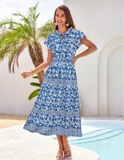 Foto 2 | Vestido De Verano Grace Karin, Casual, Sin Mangas, Playa, Blanco Y Azul - Venta Internacional.