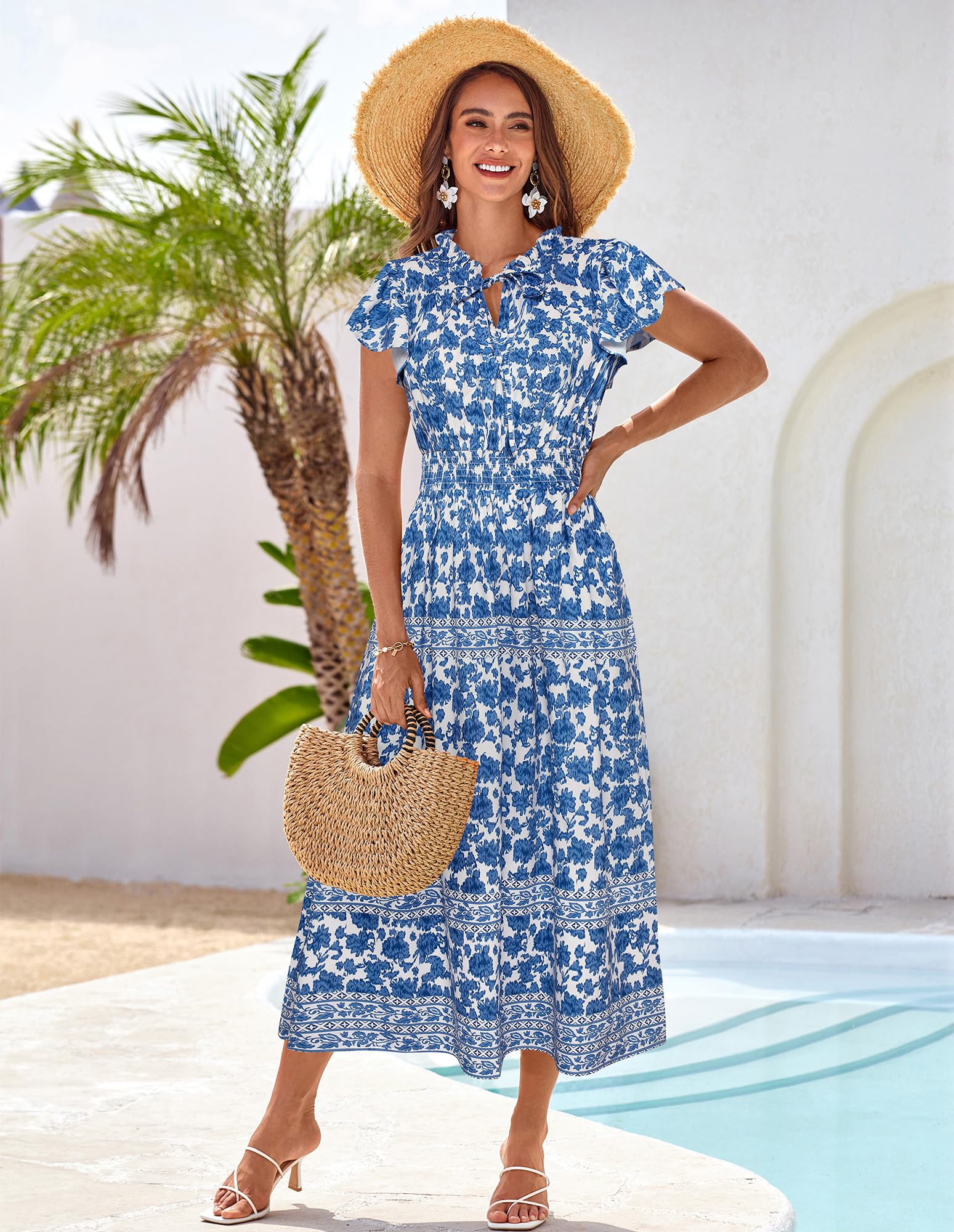 Foto 5 pulgar | Vestido De Verano Grace Karin, Casual, Sin Mangas, Playa, Blanco Y Azul - Venta Internacional.