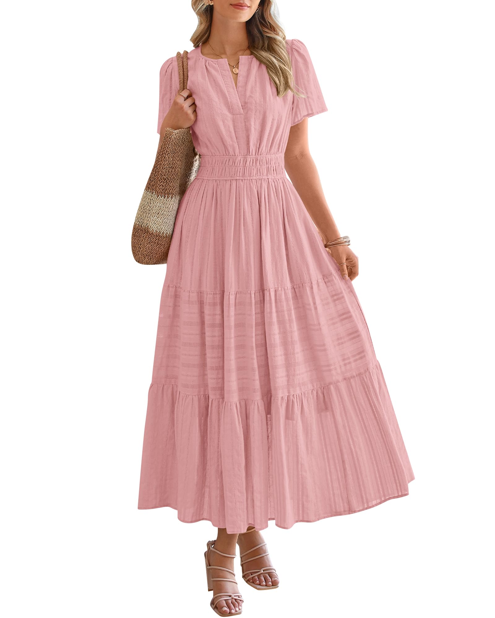 Foto 1 | Vestido Casual Btfbm Para Mujer, Verano 2025, Cuello En V Y Cintura Elástica - Venta Internacional.