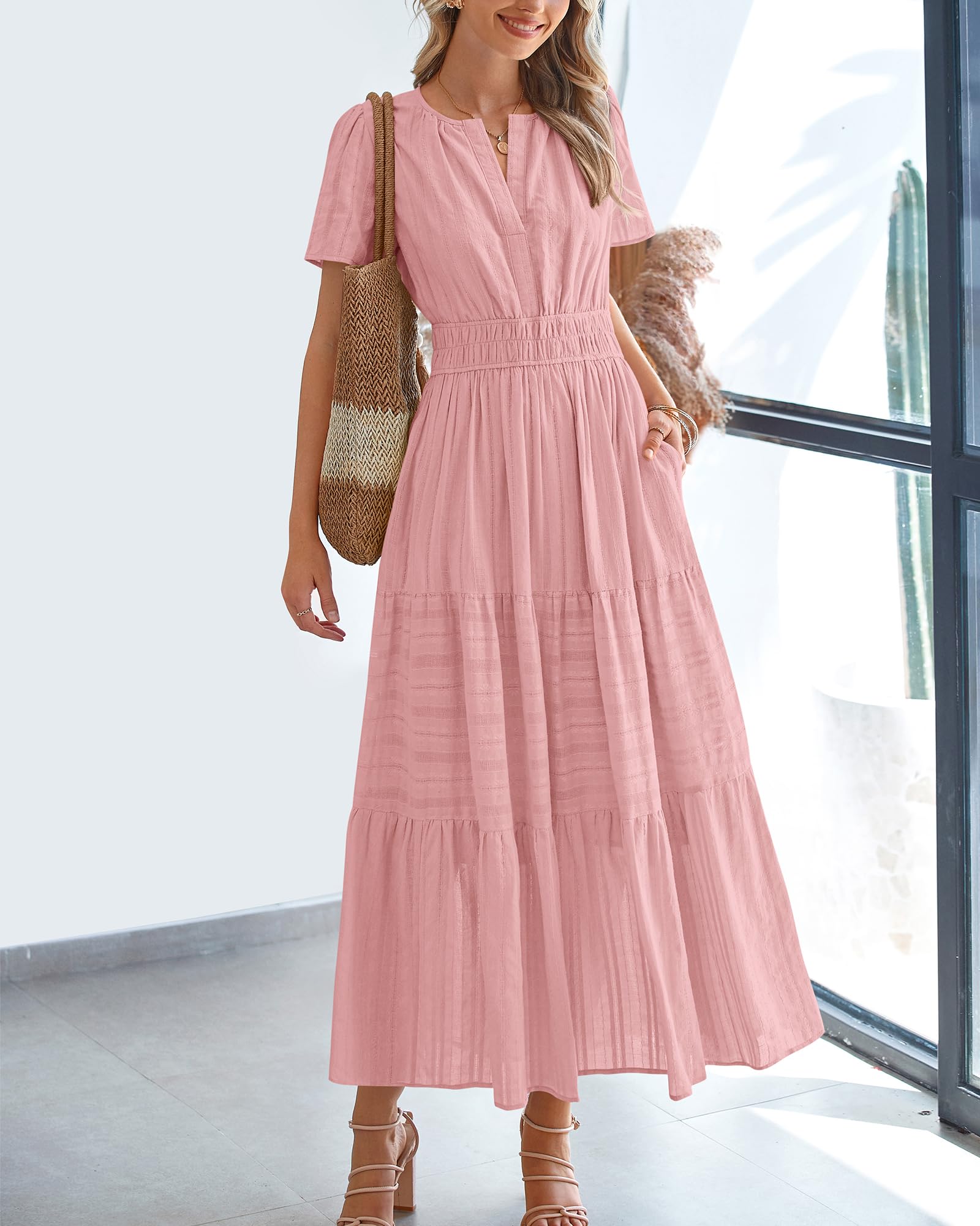 Foto 3 pulgar | Vestido Casual Btfbm Para Mujer, Verano 2025, Cuello En V Y Cintura Elástica - Venta Internacional.