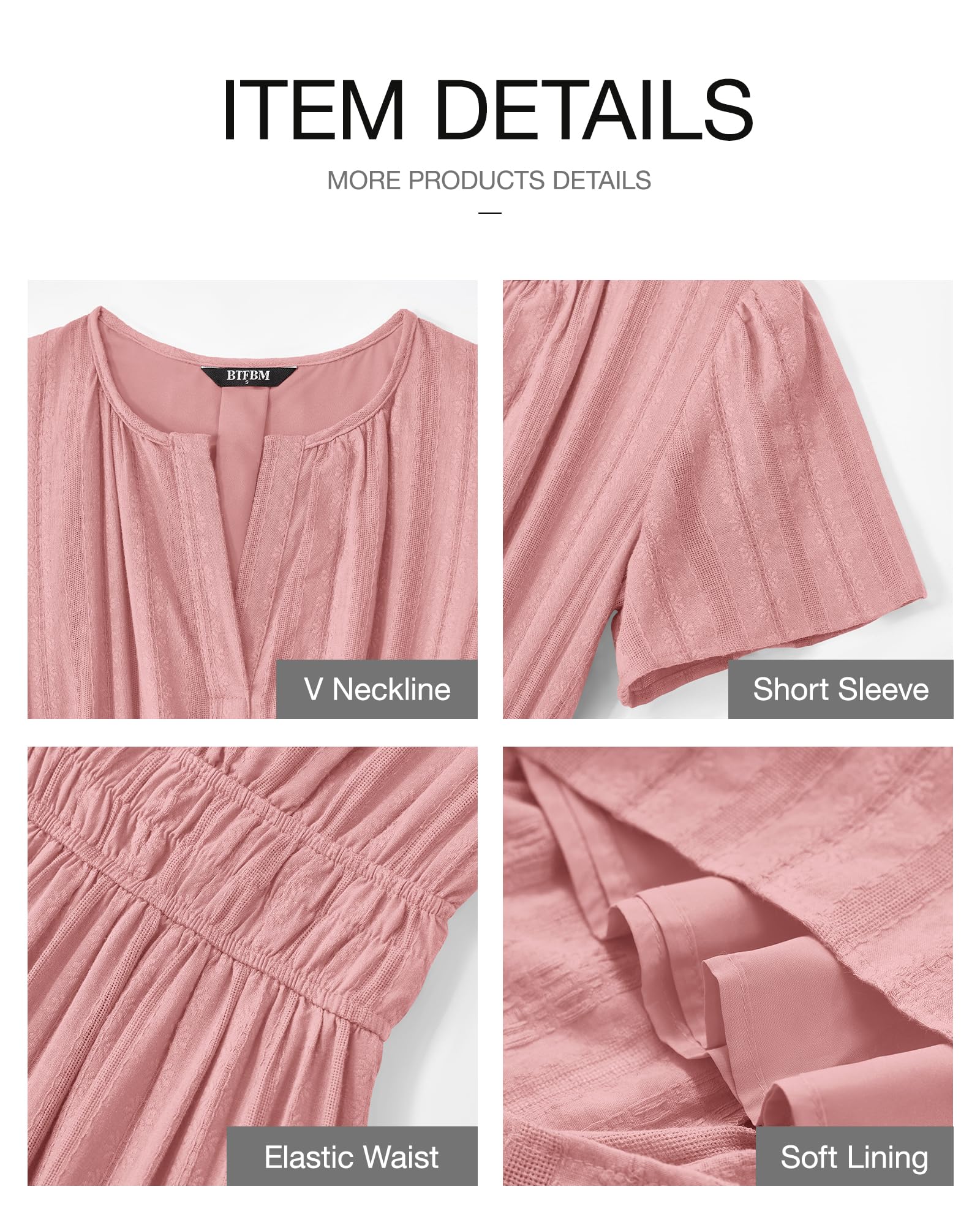 Foto 5 pulgar | Vestido Casual Btfbm Para Mujer, Verano 2025, Cuello En V Y Cintura Elástica - Venta Internacional.