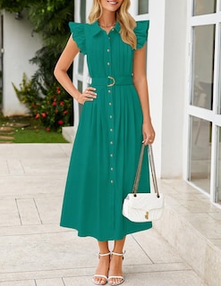 Foto 2 | Vestido Zesica Para Mujer, Verano 2025, Bohemio, Con Botones, Cuello En V, Color Verde - Venta Internacional.