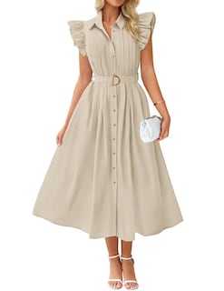 Foto 1 | Vestido Zesica 2025 De Verano Con Botones Bohemio Y Cuello En V A Media Pierna - Venta Internacional.