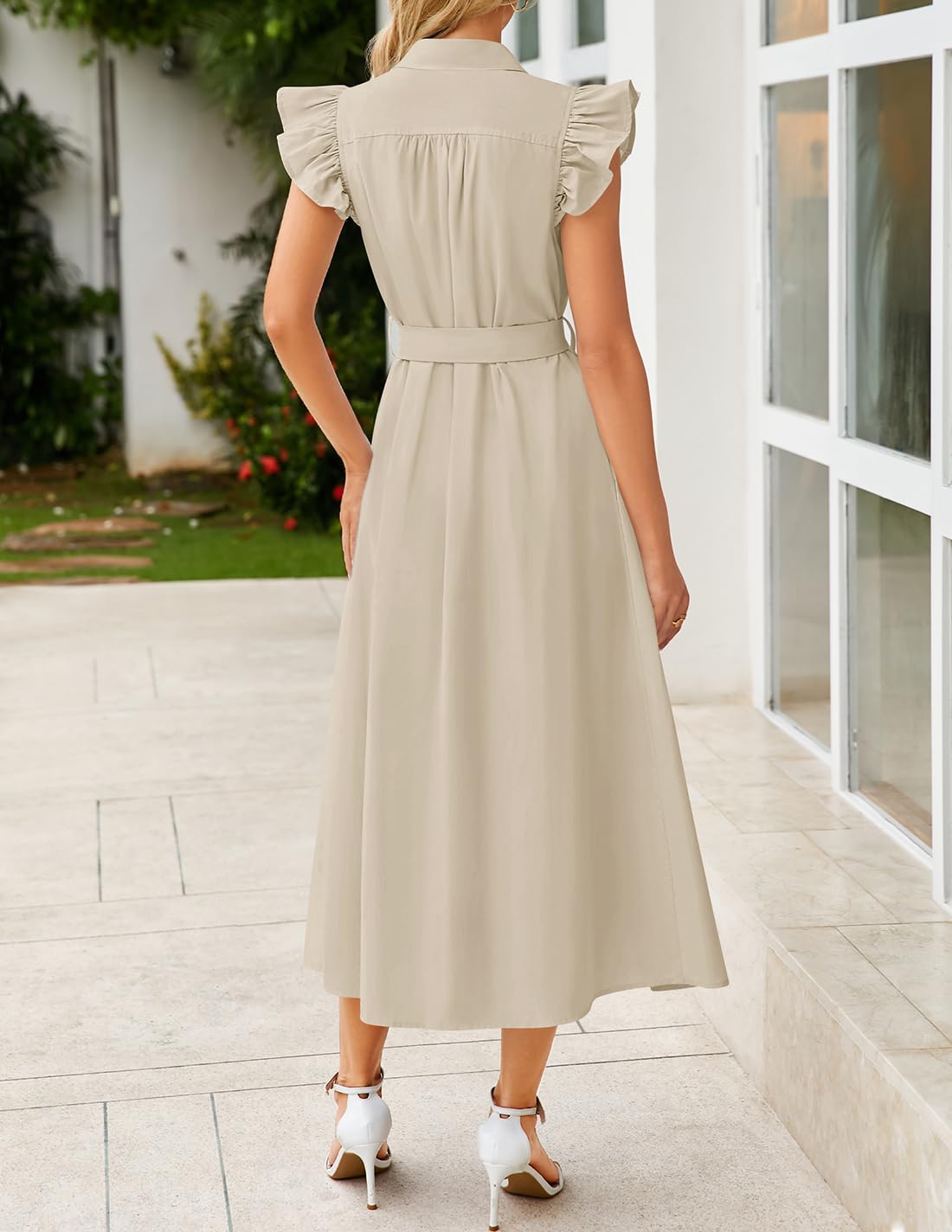 Foto 5 pulgar | Vestido Zesica 2025 De Verano Con Botones Bohemio Y Cuello En V A Media Pierna - Venta Internacional.