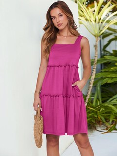 Foto 4 | Vestido Caracilia, Casual, De Verano, Cuello Cuadrado, Playa, Rosa Intenso - Venta Internacional.
