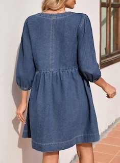 Foto 2 | Vestido De Mezclilla Sidefeel Para Primavera Y Verano, Manga 3/4, Azul Oscuro, Para Mujer - Venta Internacional.