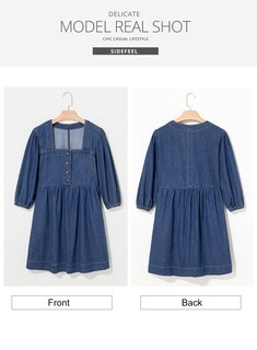 Foto 7 | Vestido De Mezclilla Sidefeel Para Primavera Y Verano, Manga 3/4, Azul Oscuro, Para Mujer - Venta Internacional.