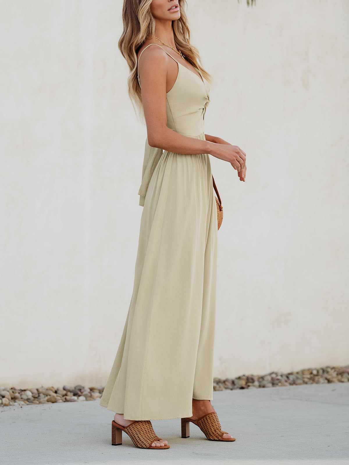 Foto 5 pulgar | Vestido Largo Cupshe Con Cuello En V Sin Mangas Retorcido Para Verano, Beige - Venta Internacional.
