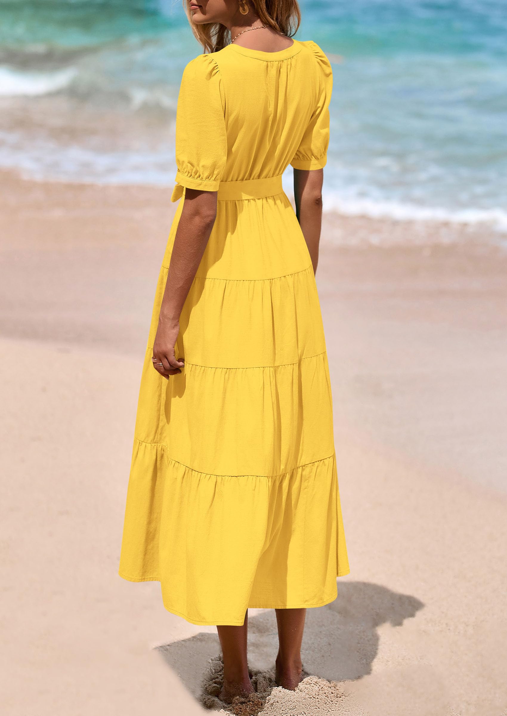 Foto 2 | Vestido Midi Prettygarden Para Mujer, Verano 2025, Cuello En V Con Bolsillos - Venta Internacional.