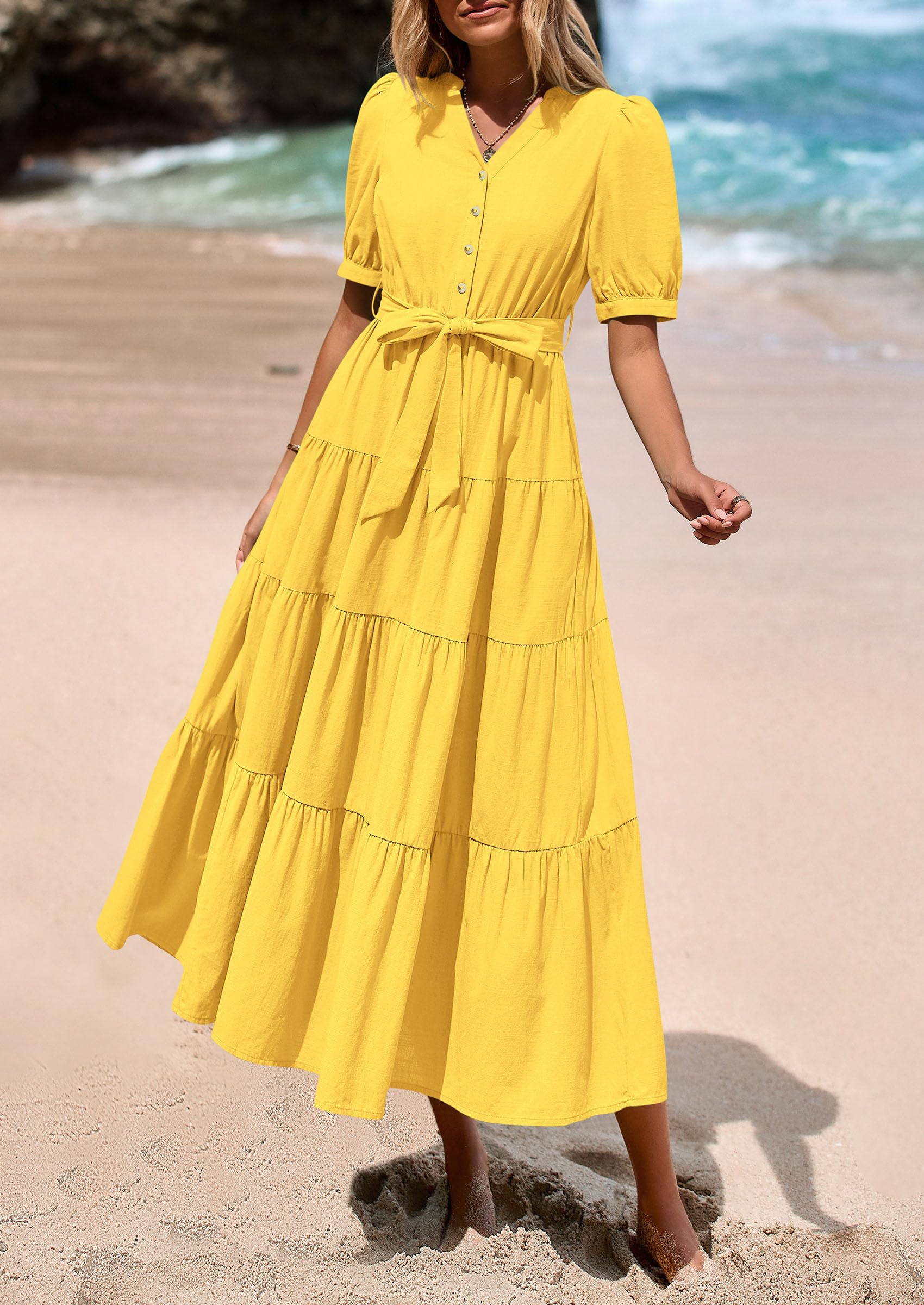 Foto 7 | Vestido Midi Prettygarden Para Mujer, Verano 2025, Cuello En V Con Bolsillos - Venta Internacional.