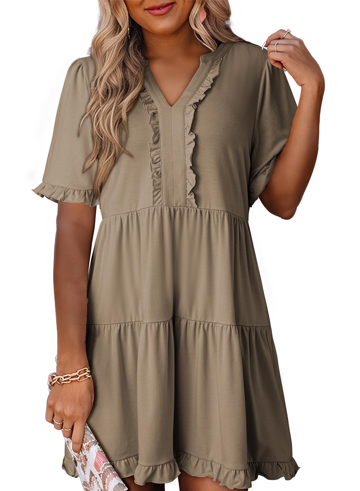 Foto 2 pulgar | Vestido Dokotoo Primavera-verano Manga Corta Cuello En V Talla Grande S - Venta Internacional.