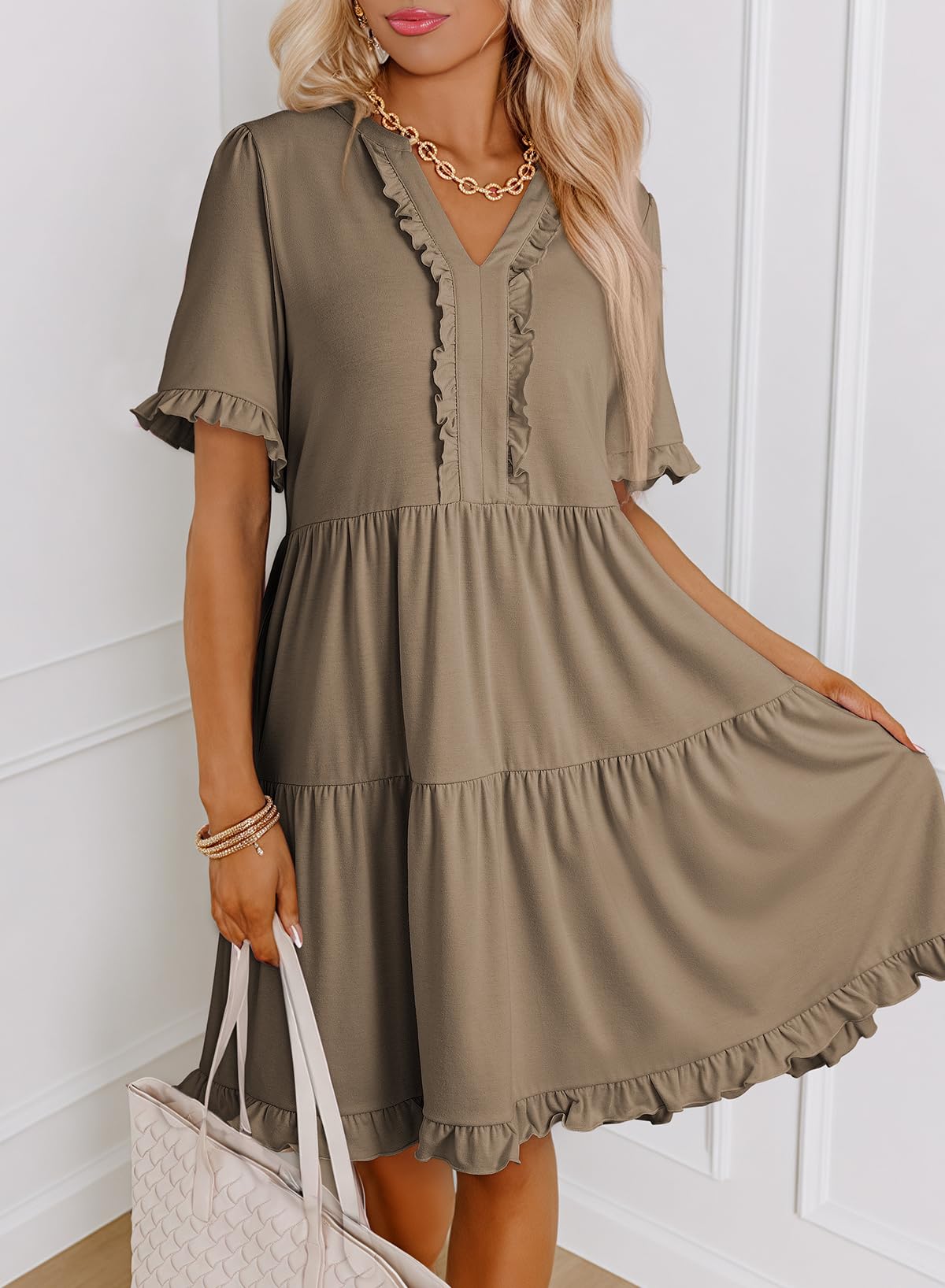 Foto 4 pulgar | Vestido Dokotoo Primavera-verano Manga Corta Cuello En V Talla Grande S - Venta Internacional.