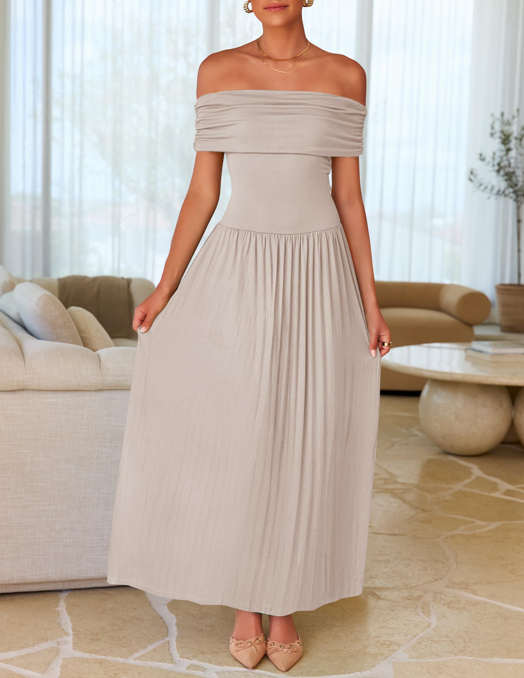 Foto 6 pulgar | Vestido Largo Zesica 2025 De Verano Con Hombros Descubiertos Para Mujer - Venta Internacional.