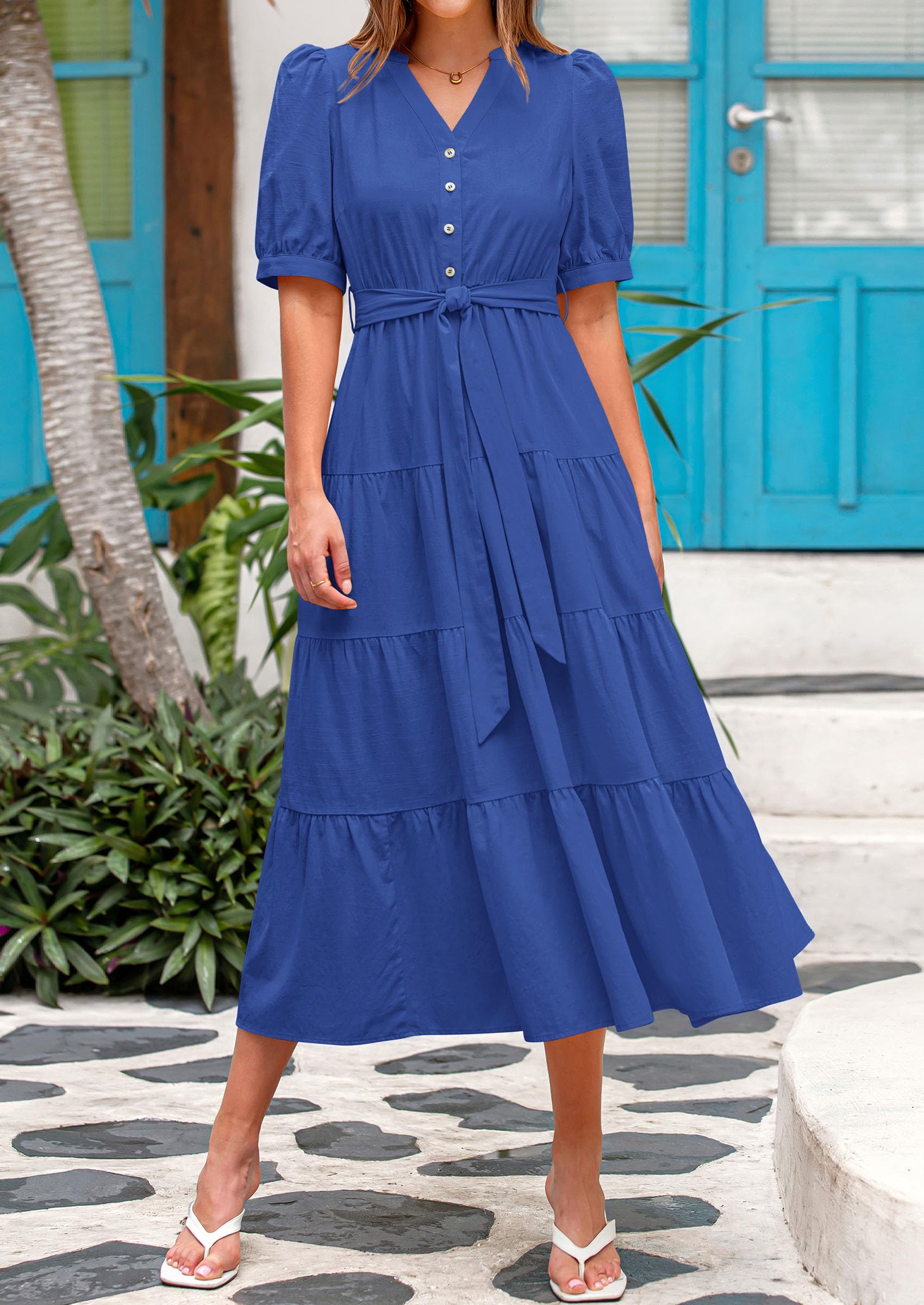 Foto 3 | Vestido Midi Prettygarden Para Mujer, Verano 2025, Cuello En V Con Bolsillos - Venta Internacional.