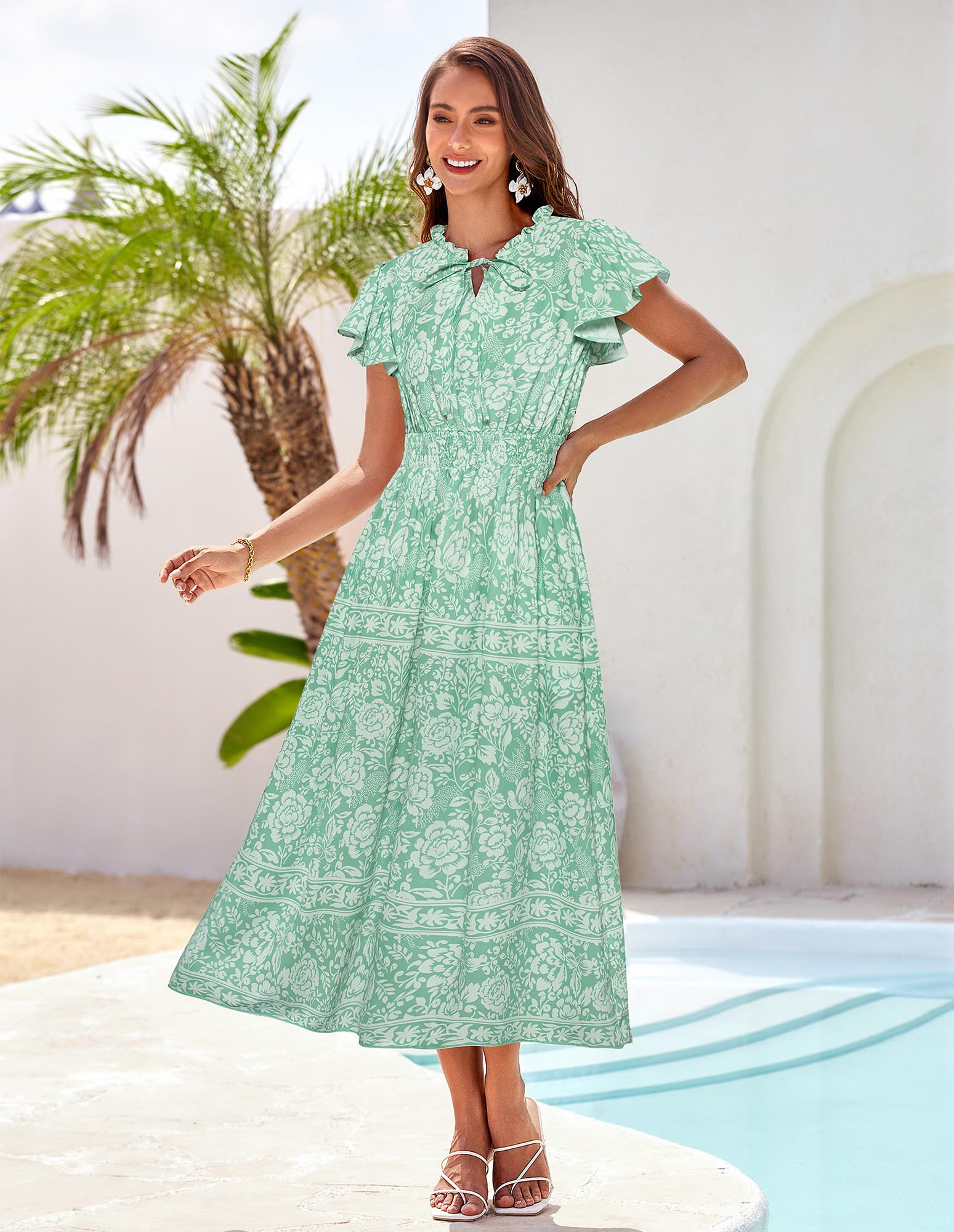 Foto 2 | Vestido Grace Karin Para Mujer, Maxi Holgado, Sin Mangas, Bohemio, Verde S - Venta Internacional.