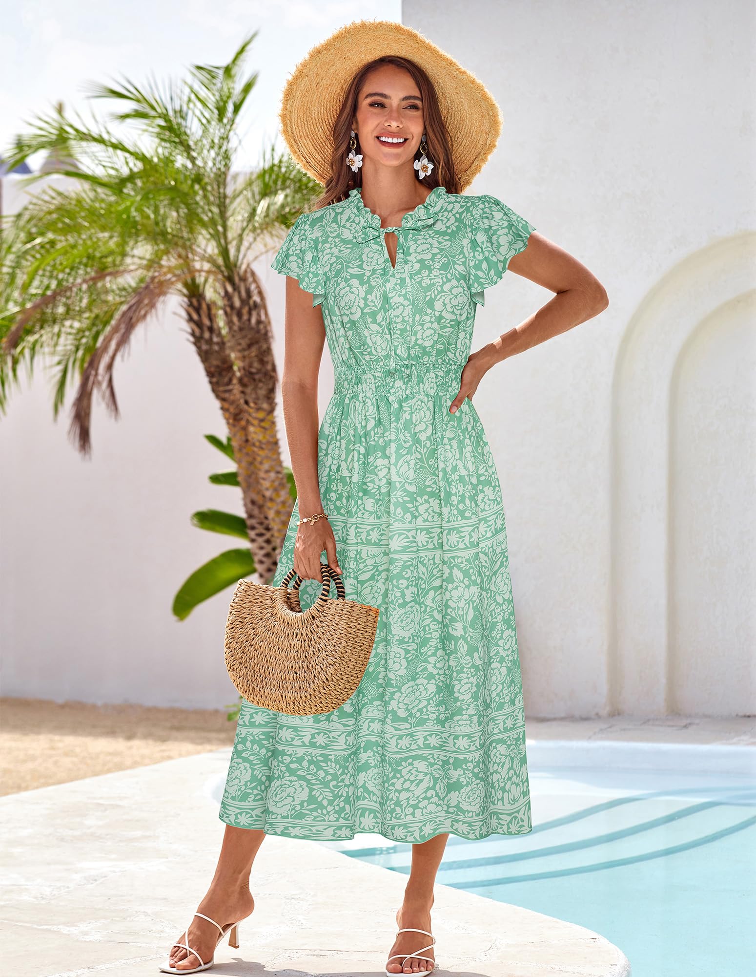 Foto 4 | Vestido Grace Karin Para Mujer, Maxi Holgado, Sin Mangas, Bohemio, Verde S - Venta Internacional.
