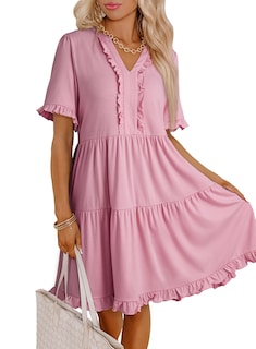 Foto 2 | Vestido Dokotoo Primavera-verano De Manga Corta Con Cuello En V Para Mujer - Venta Internacional.
