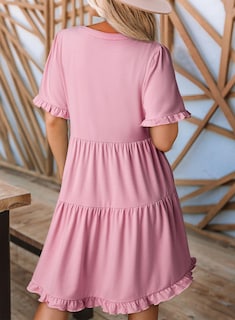 Foto 4 | Vestido Dokotoo Primavera-verano De Manga Corta Con Cuello En V Para Mujer - Venta Internacional.