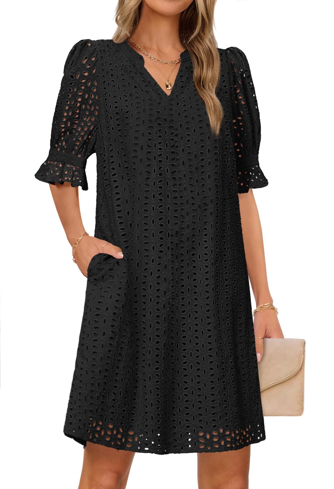 Minivestido Merokeety 2025 De Verano De Manga Corta Con Cuello En V Para Mujer - Venta Internacional.