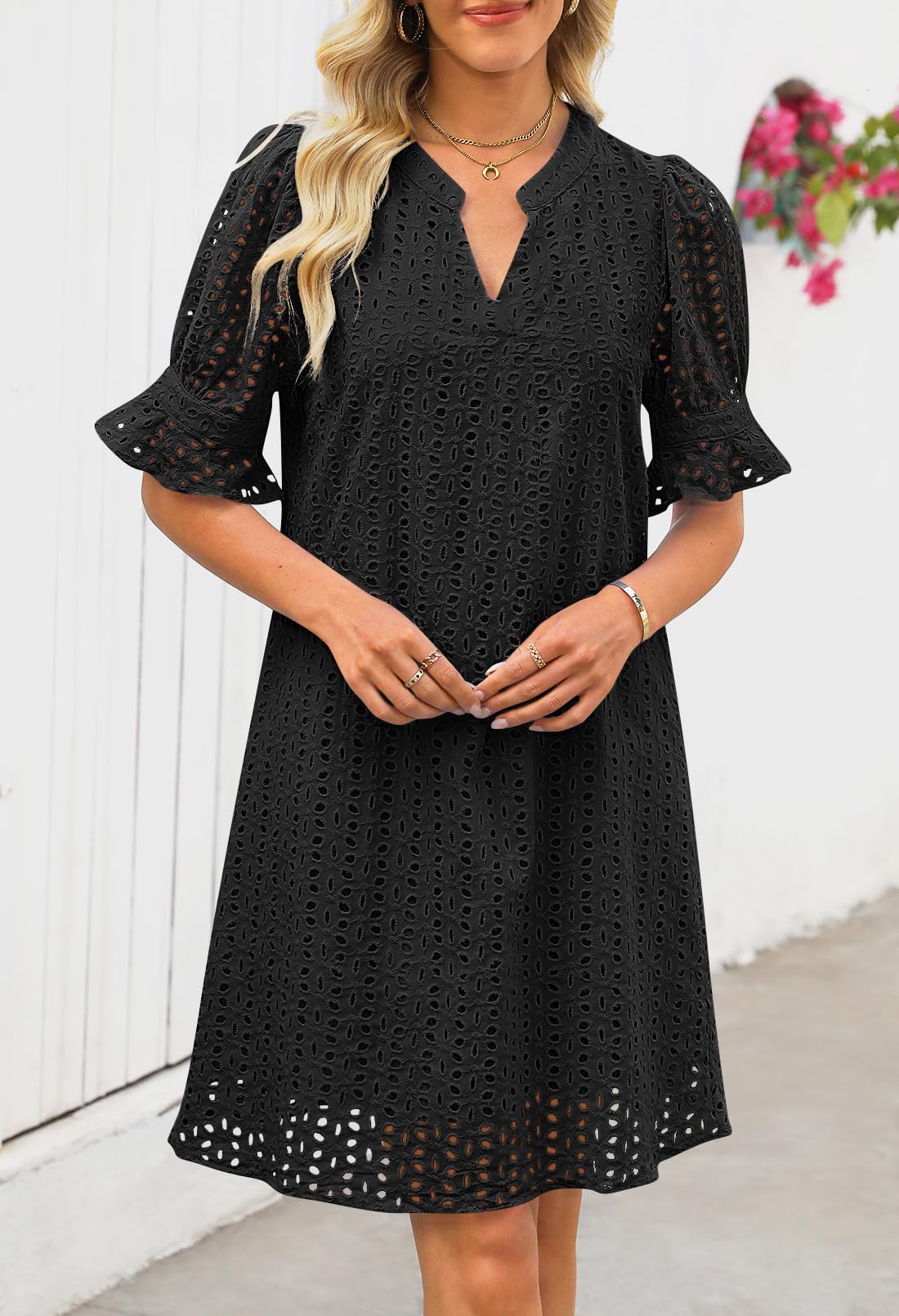 Foto 2 | Minivestido Merokeety 2025 De Verano De Manga Corta Con Cuello En V Para Mujer - Venta Internacional.