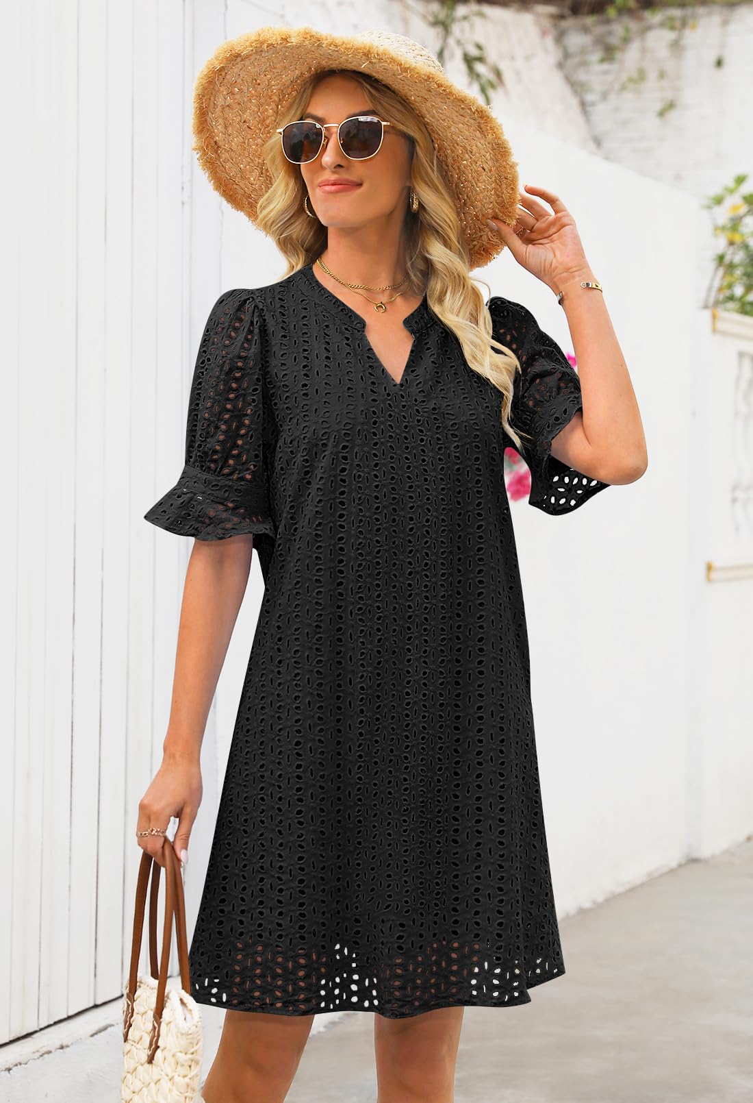 Foto 5 | Minivestido Merokeety 2025 De Verano De Manga Corta Con Cuello En V Para Mujer - Venta Internacional.
