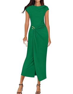 Foto 1 | Vestido De Verano Zesica 2025 Para Mujer, Cuello Alto, Ajustado, Verde - Venta Internacional.